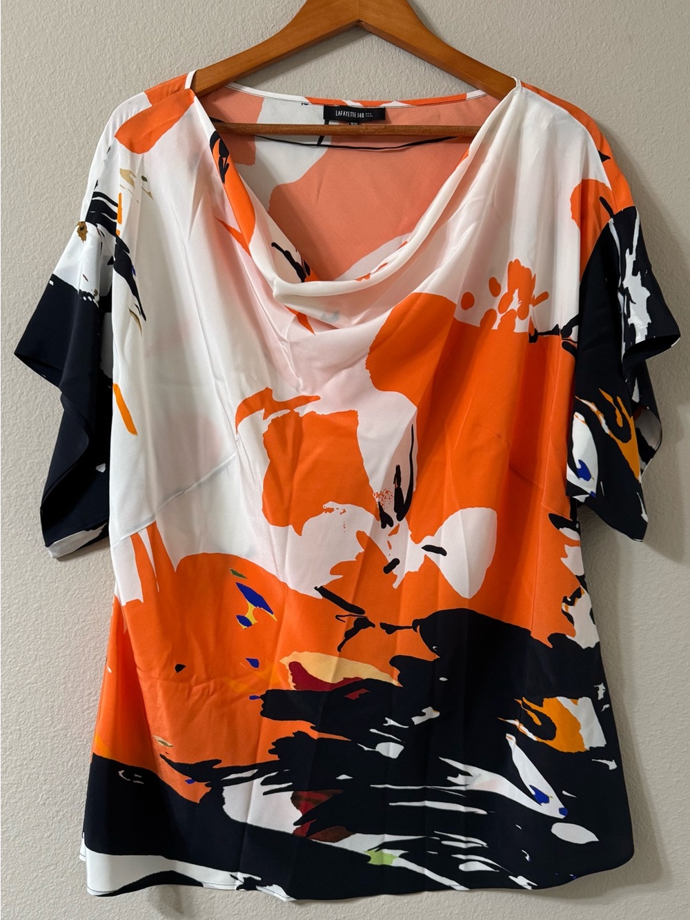 Lafayette 148 Women’s Silk Top 16W XL Tunic Colorful Orange-Multi Statement